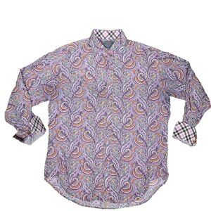 Thomas Dean Men's Paisley Long Sleeve Shirt L Cotton Blend Button-Up Multi-Color